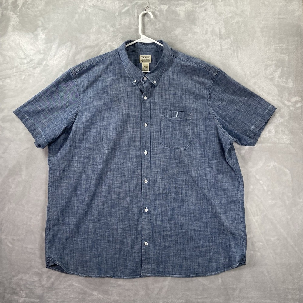 L.L. Bean Shirt Mens XXL Button Down Chambray Comfort Stretch Traditional Fit